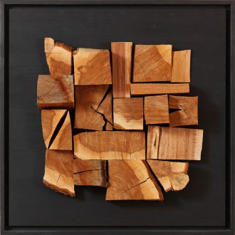 Holzlandschaft Zwetschge - gespaltenes Holz auf Trägerplatte - 2009 - 52 x 52 cm